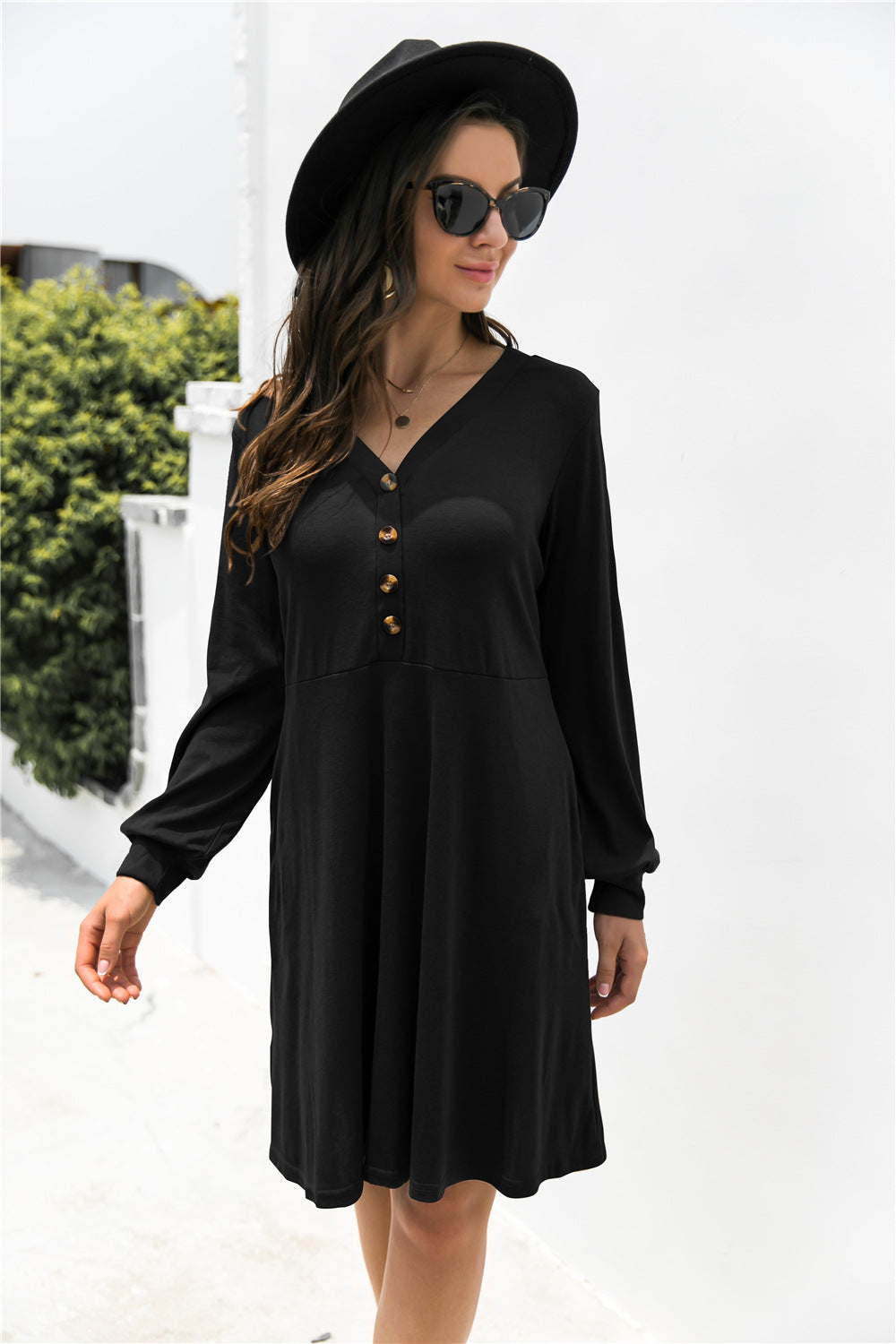 V-Neck Button Up Dress