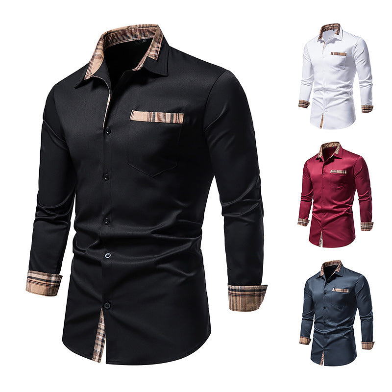 Men's Casual Long Sleeve Formal Wear Plaid Collar Button Shirt