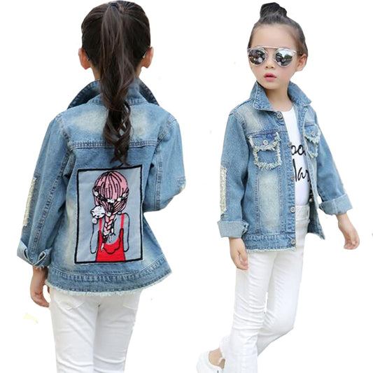 2-12Yrs Girls Denim Coat Baby Girl Clothes Spring Embroidery Children Jeans Jacket Sequins Little Beauty Design Kids Outerwear