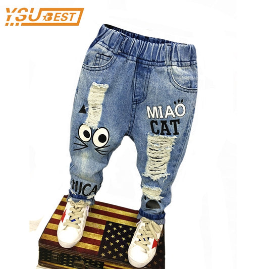 Baby Boys Girls Jeans Cartoon Cat and Mouse 2-7yrs Boys Jeans Brand Children Clothing Kids Jeans Children Casual Pants