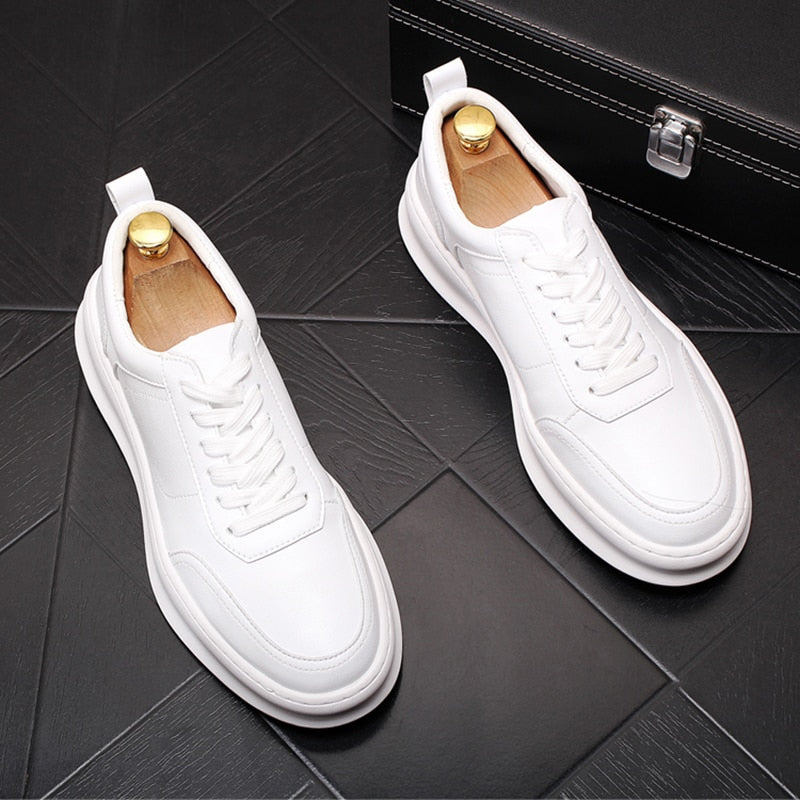 British style men&#39;s luxury fashion genuine leather shoes lace-up flats shoe platform white sneakers zapatos de hombre chaussure