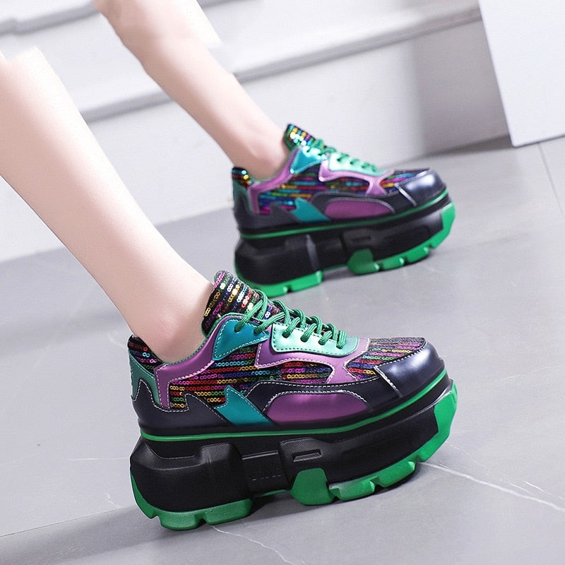 2023 Spring and Autumn New Fashion Add Casual High Platform Shiny Leather Sneakers