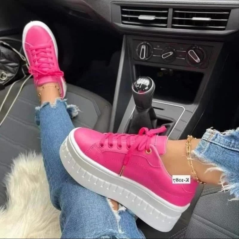 Sneakers 2023 Trend Fashion Breathable Leather Wedge Vulcanized Shoes Design Casual Walking Comfort Fall Platform Women&#39;s Shoes