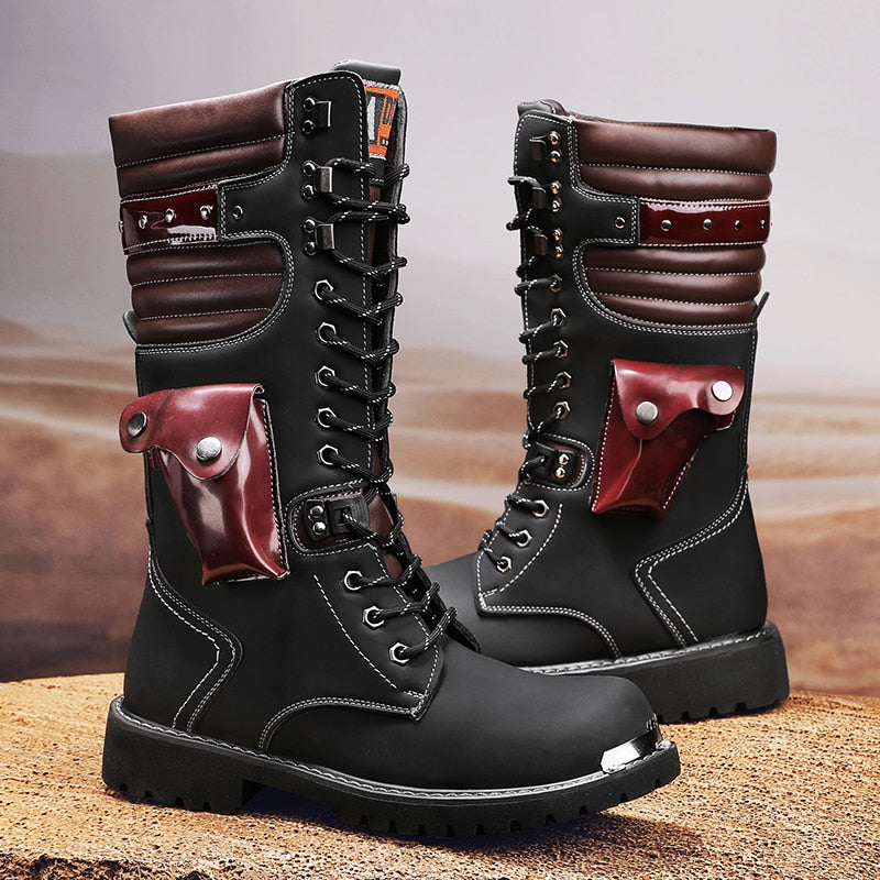 Hot sale Men Motocycle Boots Size 38-46 Casual Luxury Leather Biker Shoes Men High-Top Military Combat Boots Man Moto Punk Boots