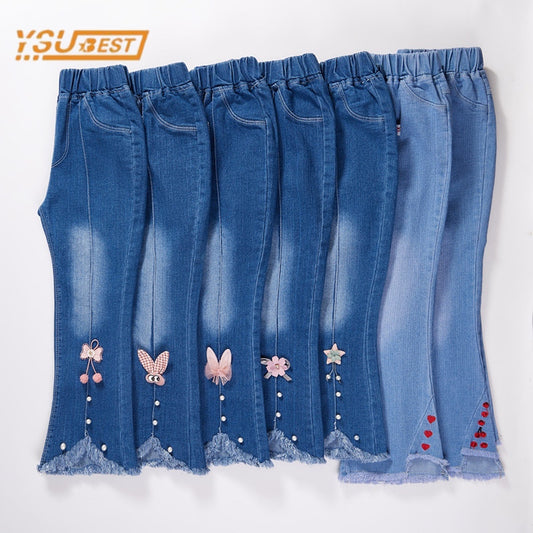 Spring Autumn Kids Baby Girls Cowboy Pants Baby Girls Jeans Casual Girls Jeans Children Clothing Kids Bell-bottoms Jeans