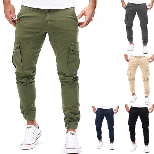 Summer New Men Cargo Pants Casual Fashion Tight Cotton Casual Pants Cargo Pocket Trousers