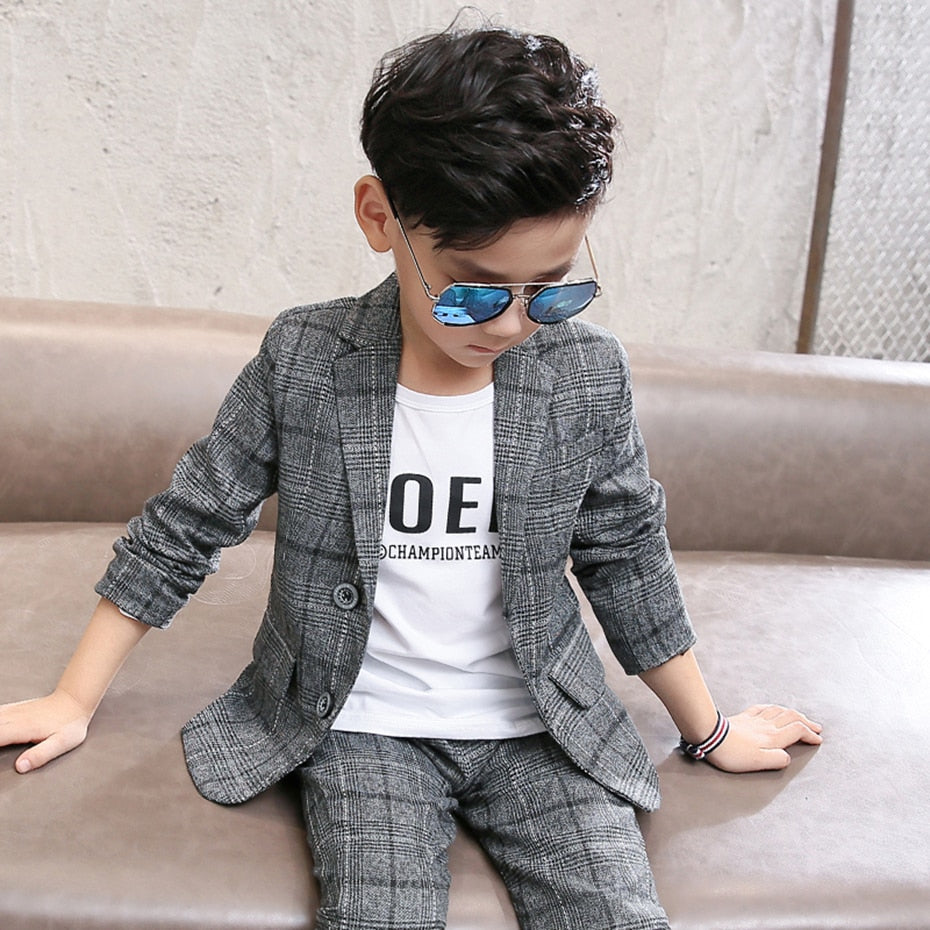 Boy Suit Set Plaid Pattern Clothes For Boys Jacket + Pants Kids Clothes Boys Casual Style Kids Clothing