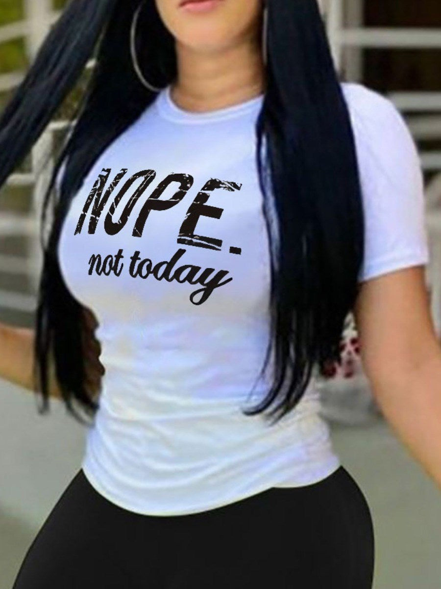 LW BASICS Nope Not Today Letter Print T-shirt Women Simple Short Sleeve Tee Casual Stretch Top Summer Clothings