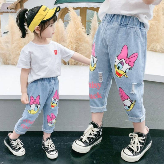 Fashion Children Cartoon Daisy Jeans Spring Summer Thin Baby Girls Loose Denim Pants Kids Fashion Casual Trousers 2-6 Years