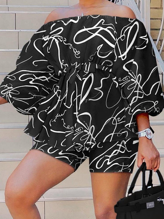 LW Plus Size Office Lady Two Pieces Set Off The Shoulder Bandage Design Shorts Set Fashion Women Tracksuit Casual Elegant set