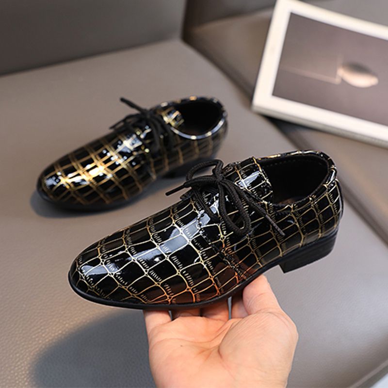 Children Kids Leather Flats Toddler Medium Big Boys Lace Up Classic Style Fashion Leather White Black Plaid Wedding Stage Shoes