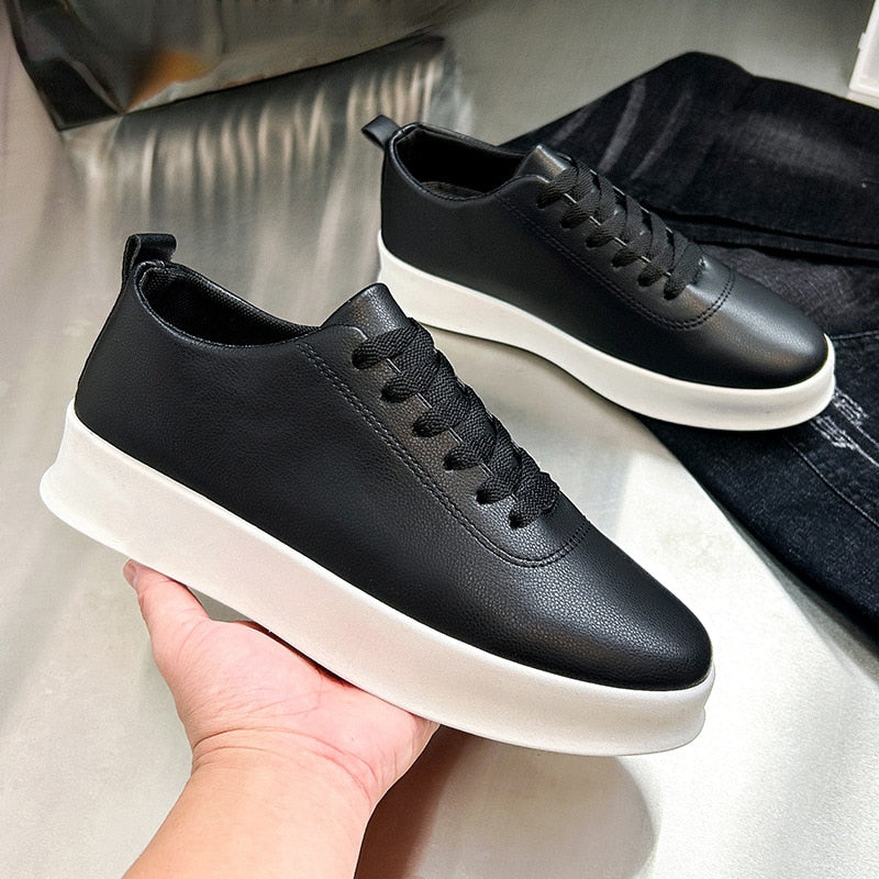 Spring Man  Leather Sneakers Round Toe Breathable Low Top Casual  Male Flats