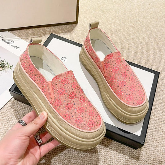 Fashion Sequin Women Shoes 2023 New Thick Soled Elevated Loafers Retro Embroidery Sports Casual Shoes for Women Zapatos De Mujer