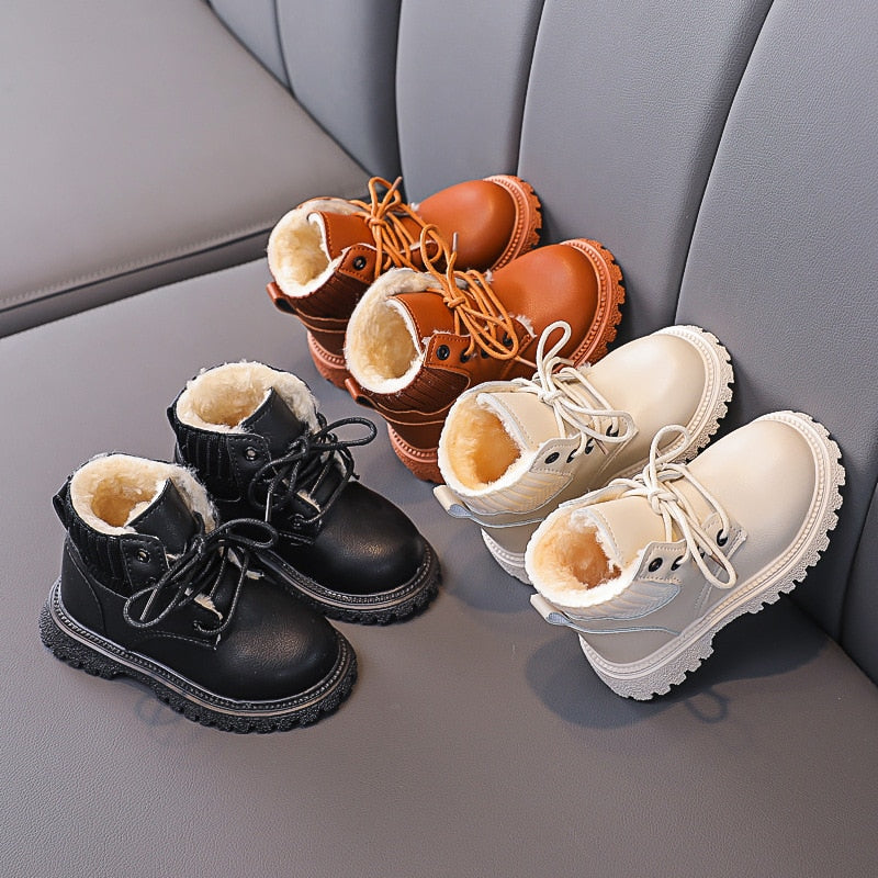 Cozy Plush Lining Children Snow Boots Anti-skid Soft Bottom with A Grippy Material Baby Toddler Boys Girls Winter Shoes E08061