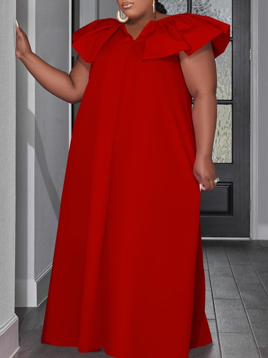 LW Plus Size V Neck Ruffle Design Loose Dress summer Dresses Loose Floor Length Line Dress sexy summer skirt Evening Party dress