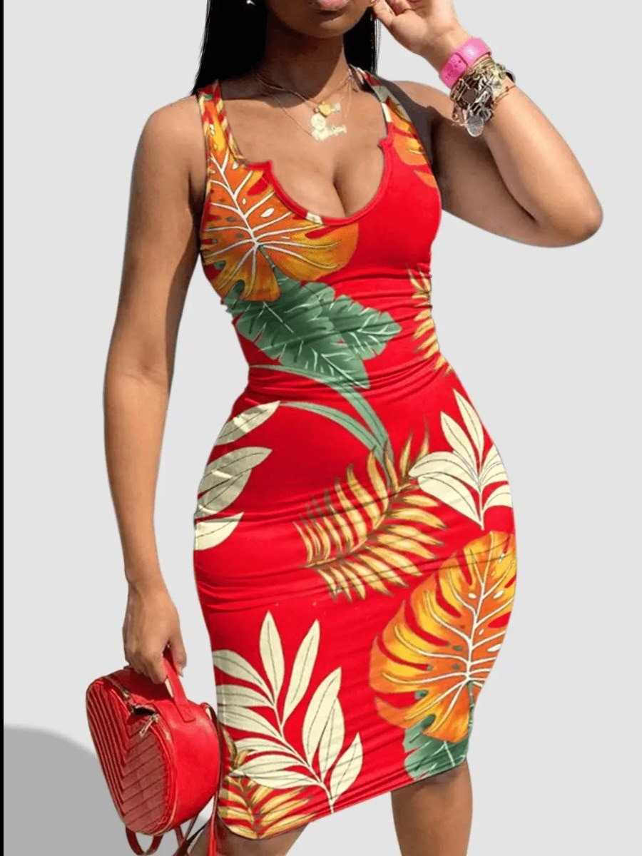 LW Plus Size Floral Print Bodycon Dress Summer Women Bodycon Dress Sexy Slim Fit Xmas Sundress Lady Sexy Party Dress