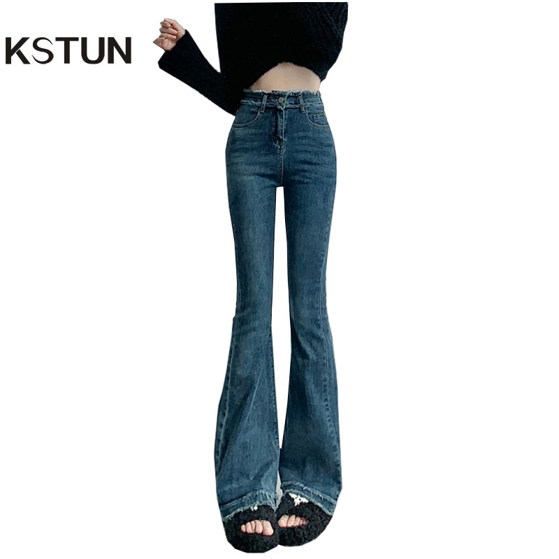 Flared Jeans For Women Bell Bottom Pants Extended Tall Girls Stretch High Waist Push Up Patchwork Denim Trousers Boot Cut Jeans