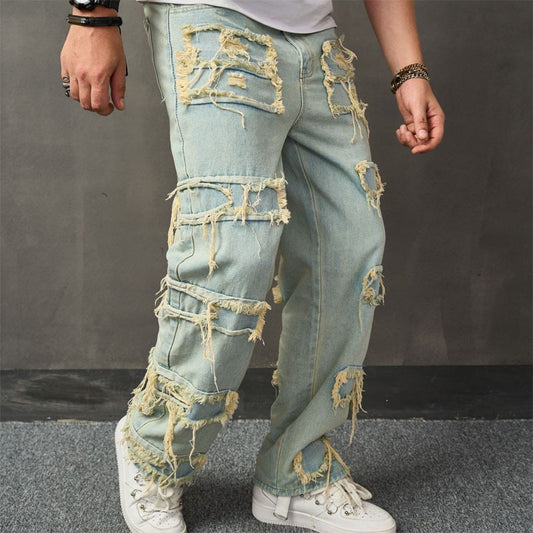 Men&#39;s Jeans Casual Loose Patchwork Jeans Hip Hop Punk Style Jeans Pants Play Skateboarding Street Personality Youth Jeans Pants