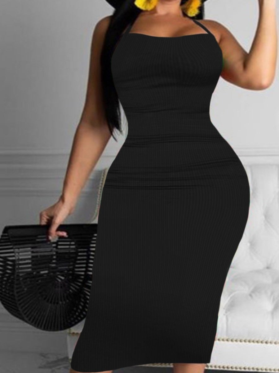 LW BASICS Plus Size Bodycon Cami Dress Summer Women Sexy Spaghetti Strap Black Skims Long Dress Y2k Sleeveless Dresses Vestidos