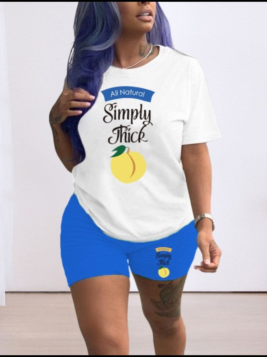 LW Plus Size Mango Fruit Letter Print Shorts Set summer Two Piece Set Short Sleeve T-shirt &amp; Ladies High Waist Shorts Pants Set