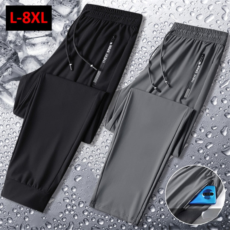 Summer Cool Pants Men 8XL Plus Szie Sweatpants Fashion Casual Stretch Pants Male Big Size 7XL 6XL Summer Trousers Black Grey