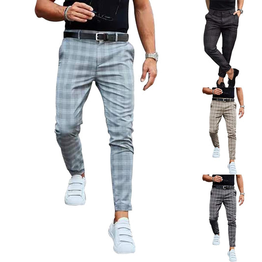 Summer Men&#39;s Plaid Striped Casual Pants Fashion Slim Small Feet Pants Korean Style Light Luxury Handsome Business Small Trousers