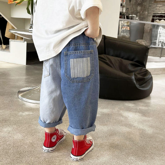 90-140 cm girl Boys' Spring loose Pants Jeans 2023 New Autumn Children's Baby Casual Pants for kids Outwear clothes