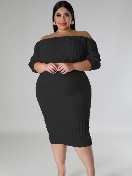 LW Plus Size dresses Off The Shoulder Waffle Knit Skirt Set Summer Sexy Two Piece Set Maxi Skirts Matching Sets Ladies Tracksuit