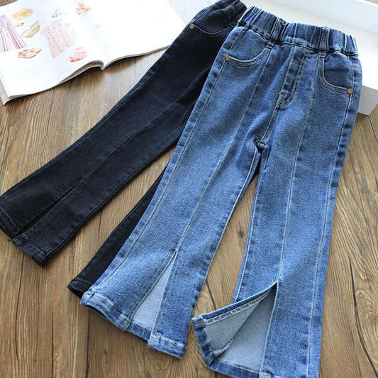 2022 Spring Autumn Girls Fashion Flare Jeans Pant Baby Kids Children Denim Trousers