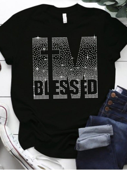 LW Plus Size summer T-Shirts Rhinestone Decor T-shirt Casual Short Sleeve Daily O Neck Fashion Women Tops Summer Femal Clothings