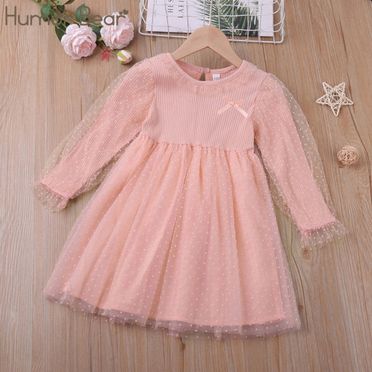 Humor Bear Baby Girls Dress New College Style Student  Spring & Autumn Bow Long Sleeve Dress Kids Clothing Princess Dresses