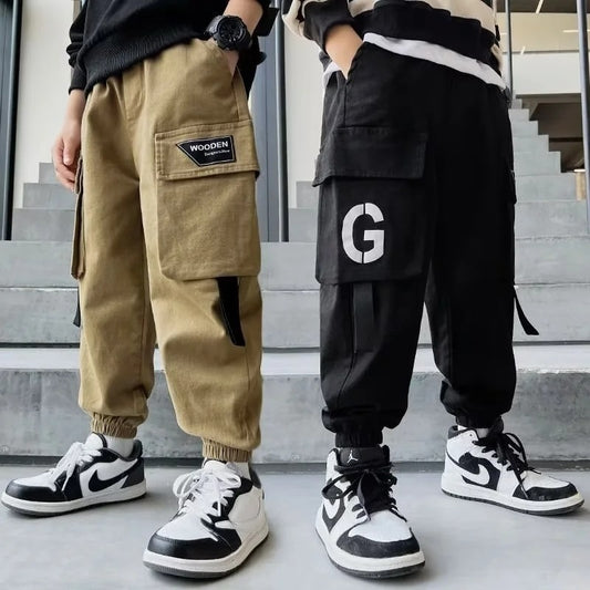 Kids Boys Sports Pants Fashion Pure Color Casual Cargo Pants For Teenage Boys Jogger Pants Children Trousers 6 8 10 12 14 Year