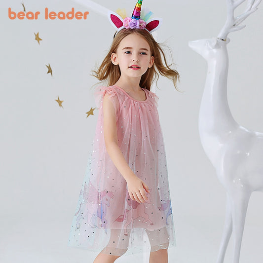 Bear Leader Girls Princess Dress New Summer Kids Party Dresses Elegant Unicorn Embroidery Dress Children Clothing Vestidos 3 7Y