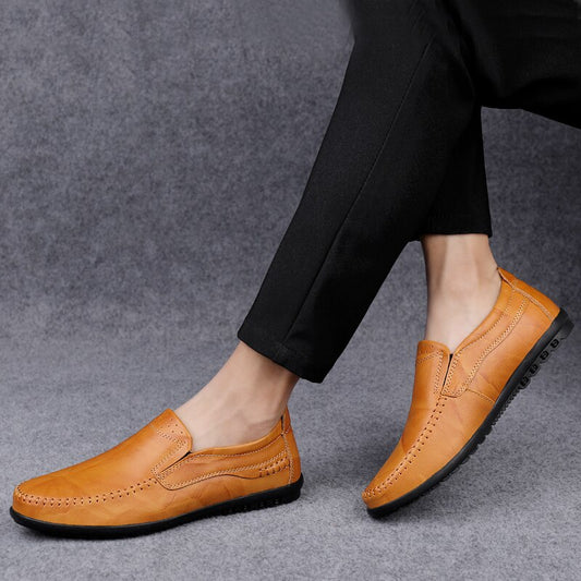 Men&#39;s Leather Shoes Are Lightweight and Easy To Wear Lazy Shoes with One Foot Genuine Leather Bean Shoes Black  Casual Shoes