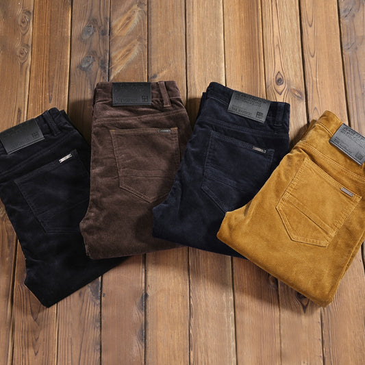 2023 New Autumn Men&#39;s Thick Corduroy Stretch Casual Pants Classic Style Khaki Slim Trousers Male Brand Clothes