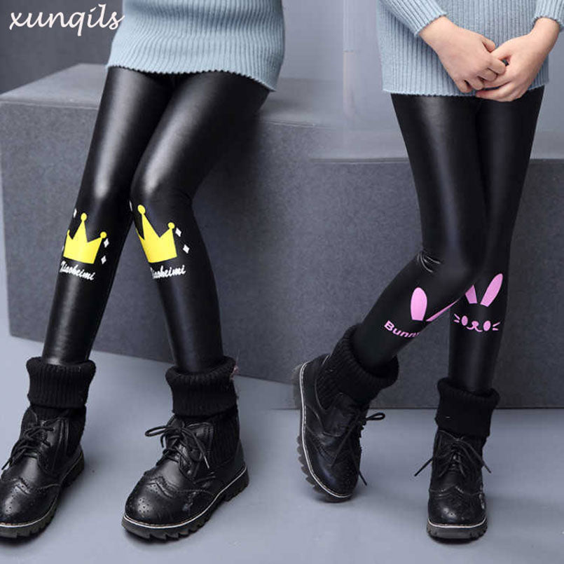 Winter Girls Legging Pants Leather Warm Trousers Children Leggings Kids Thicken Pants Baby Cartoon Clothes