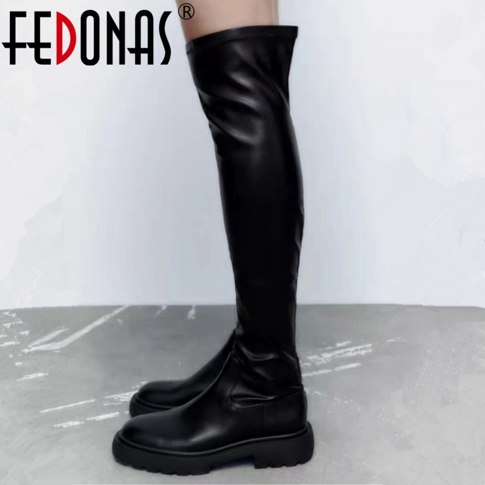 FEDONAS Fashion Punk Over The Knee High Boots For Women Slim Long Black Warm Strech High Boots Female Shoes Woman