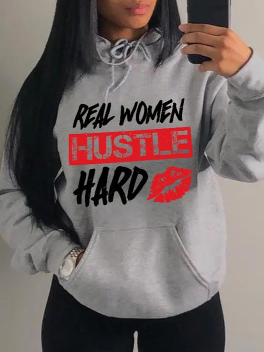 LW Plus Size Hoodie Letter Print  Sweatshirts Long Sleeve Drop Shoulder Pocket Design Casual Top coat Women Clothings