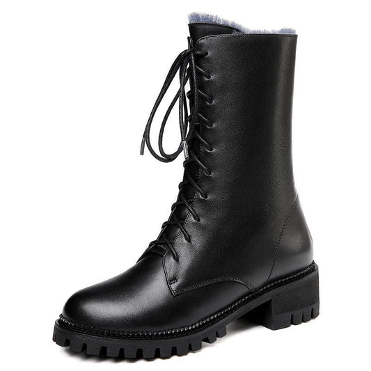 Top Quality New Woman Winter Snow Boots Ladies Genuine Leather Platform Mid-calf Bota Thicken Warm Martin Booties Punk Goth 2023