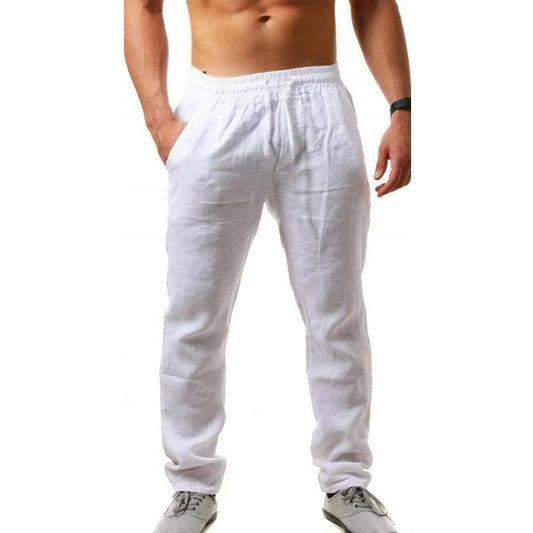 Hot Men Cotton Linen Trousers Solid Color Elastic Waist Loose Long Trousers Men&#39;s Hip-hop Breathable Casual Pants Pantalones