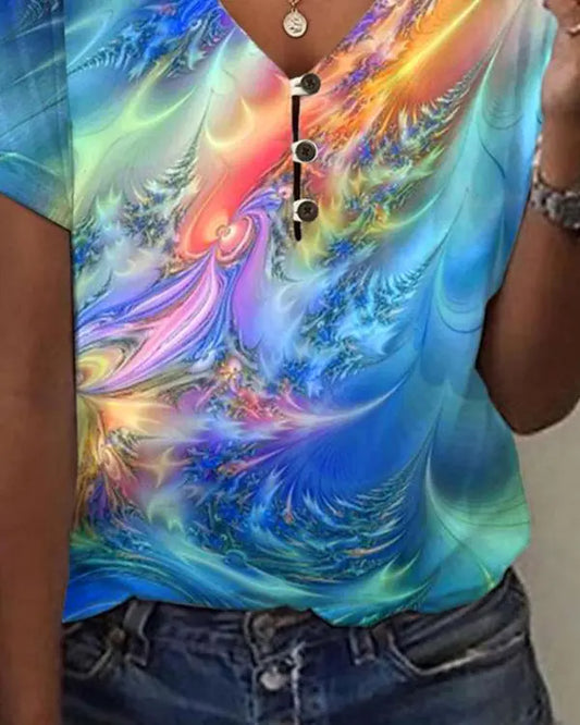 Abstract Print Split Sleeve Casual T-shirt