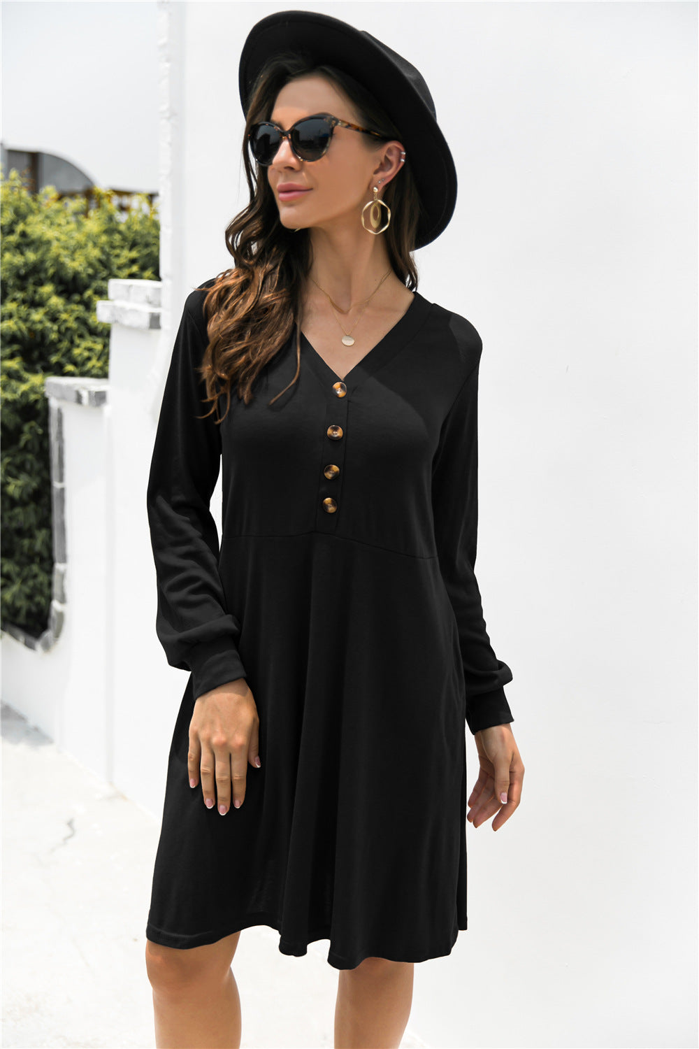 V-Neck Button Up Dress