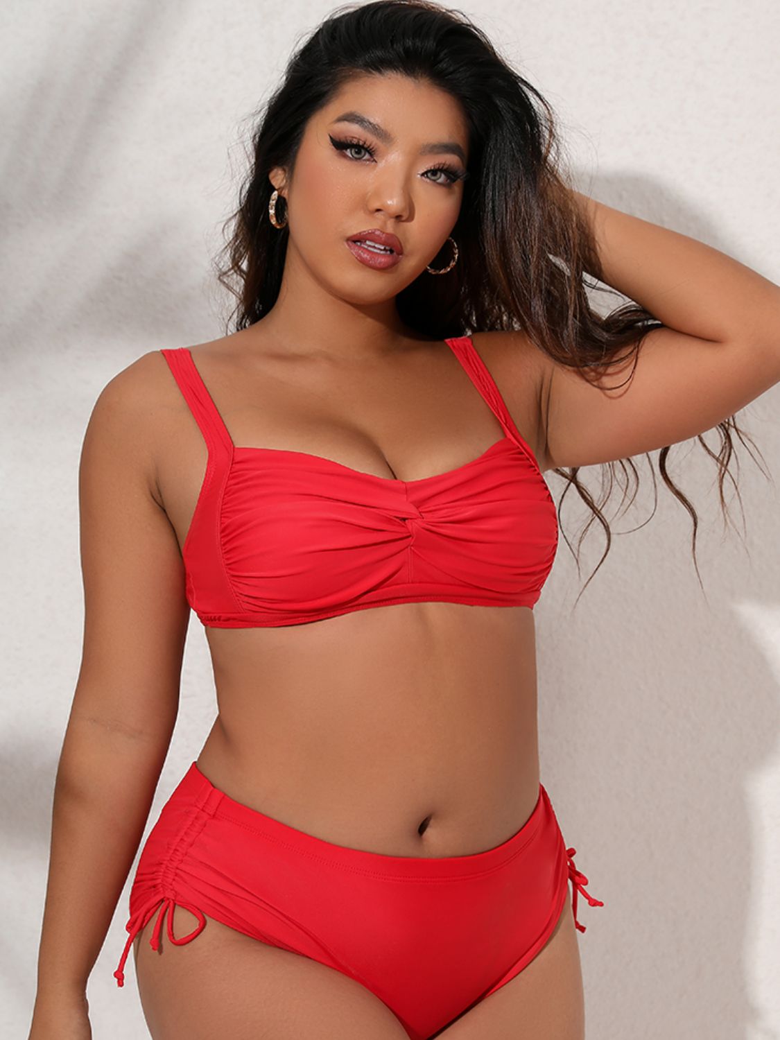 Plus Size Twist Front Tied Bikini Set