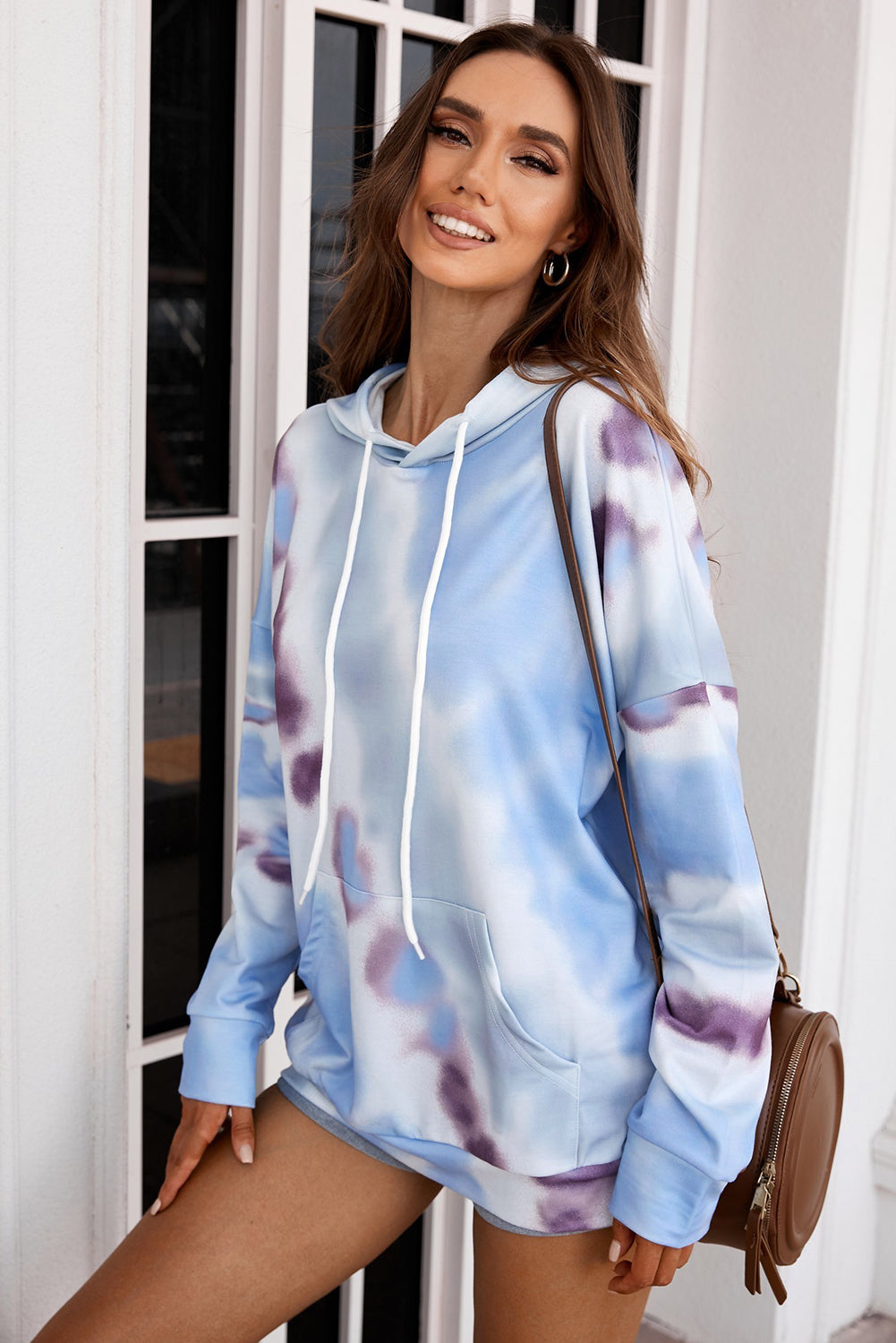 Dropped Sleeve Tie-dye Hoodie with Drawstring