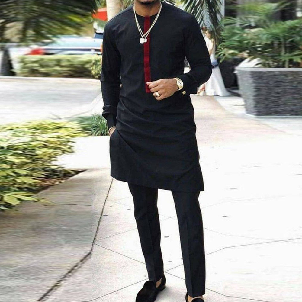 Linen Trousers Long-sleeved Black Casual Shirt Suit