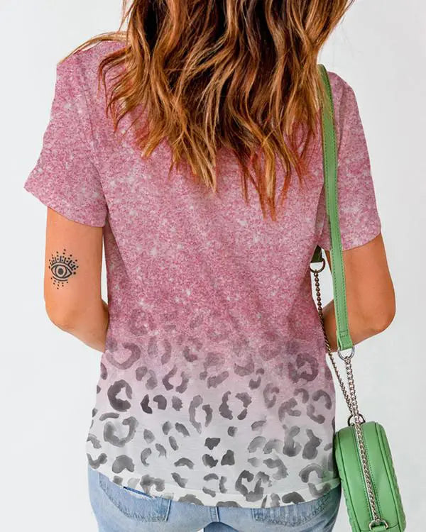 Short Sleeve Cheetah Print Ombre Top