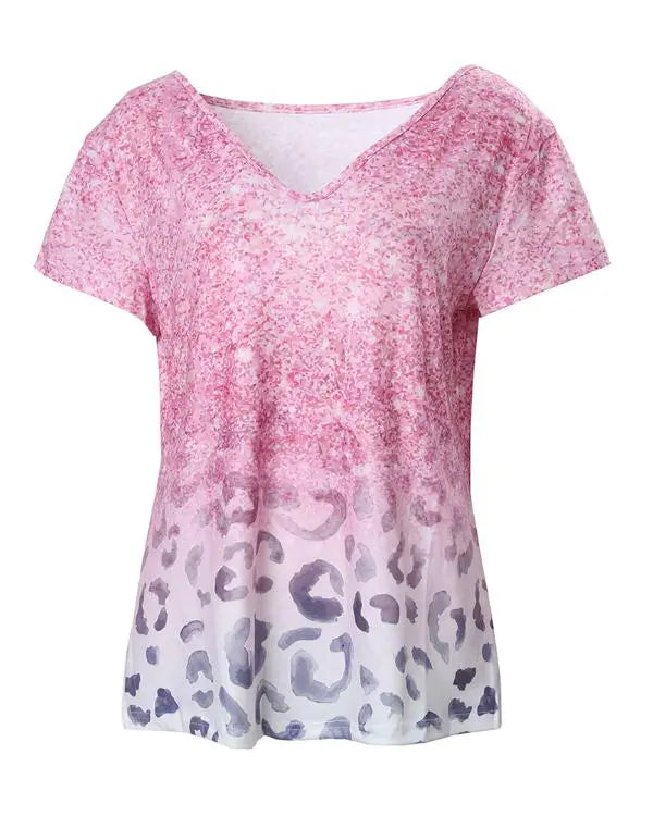 Short Sleeve Cheetah Print Ombre Top