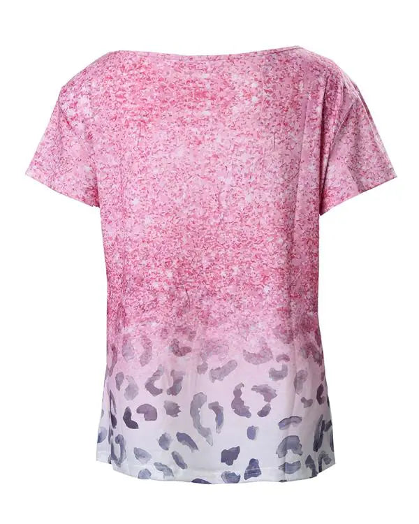 Short Sleeve Cheetah Print Ombre Top