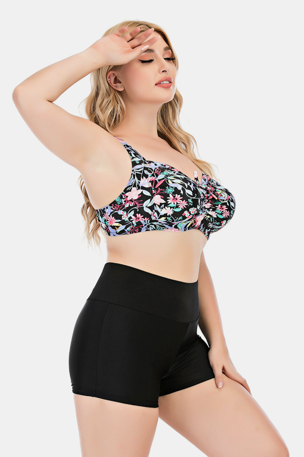 Plus Size Floral Ruched Two-Piece Swim Set