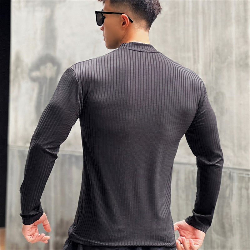 Men's Solid Color Striped Fitness Long Sleeve